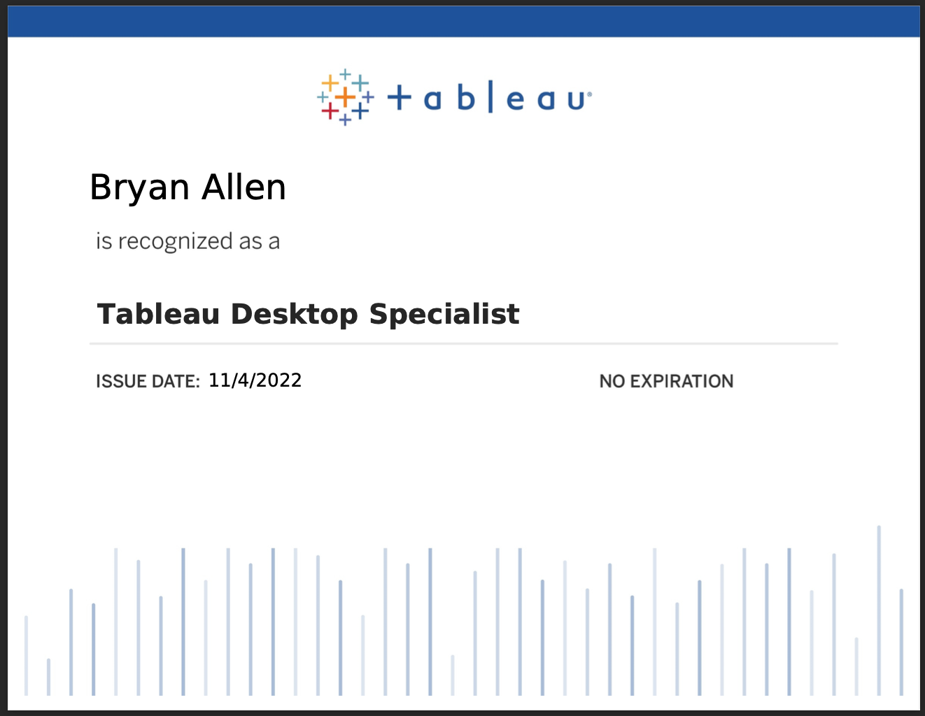 Bryan's Tableau certification